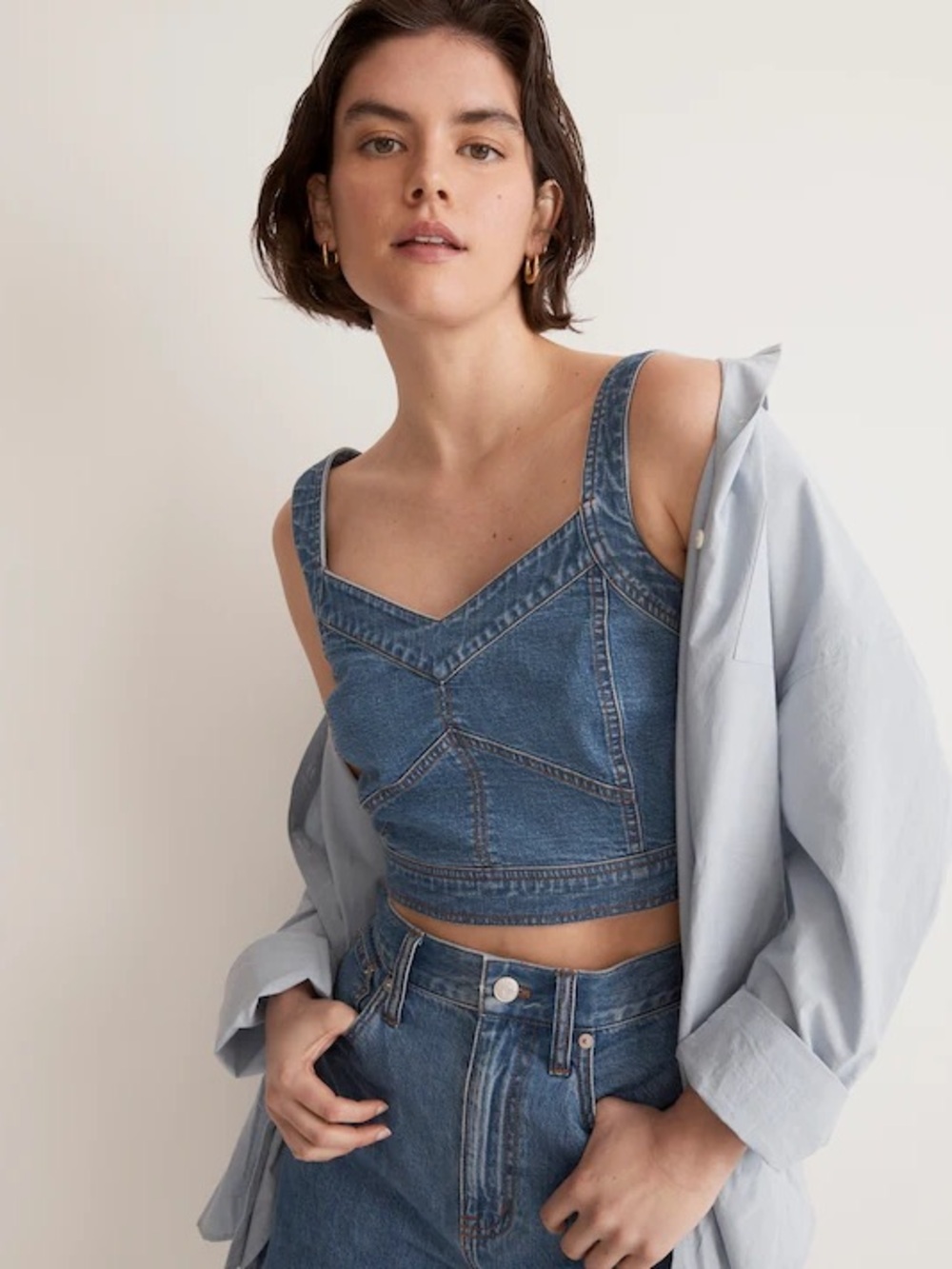 Cotton-Hemp Denim Supercrop Tank Top in Gabler Wash by  Madewell